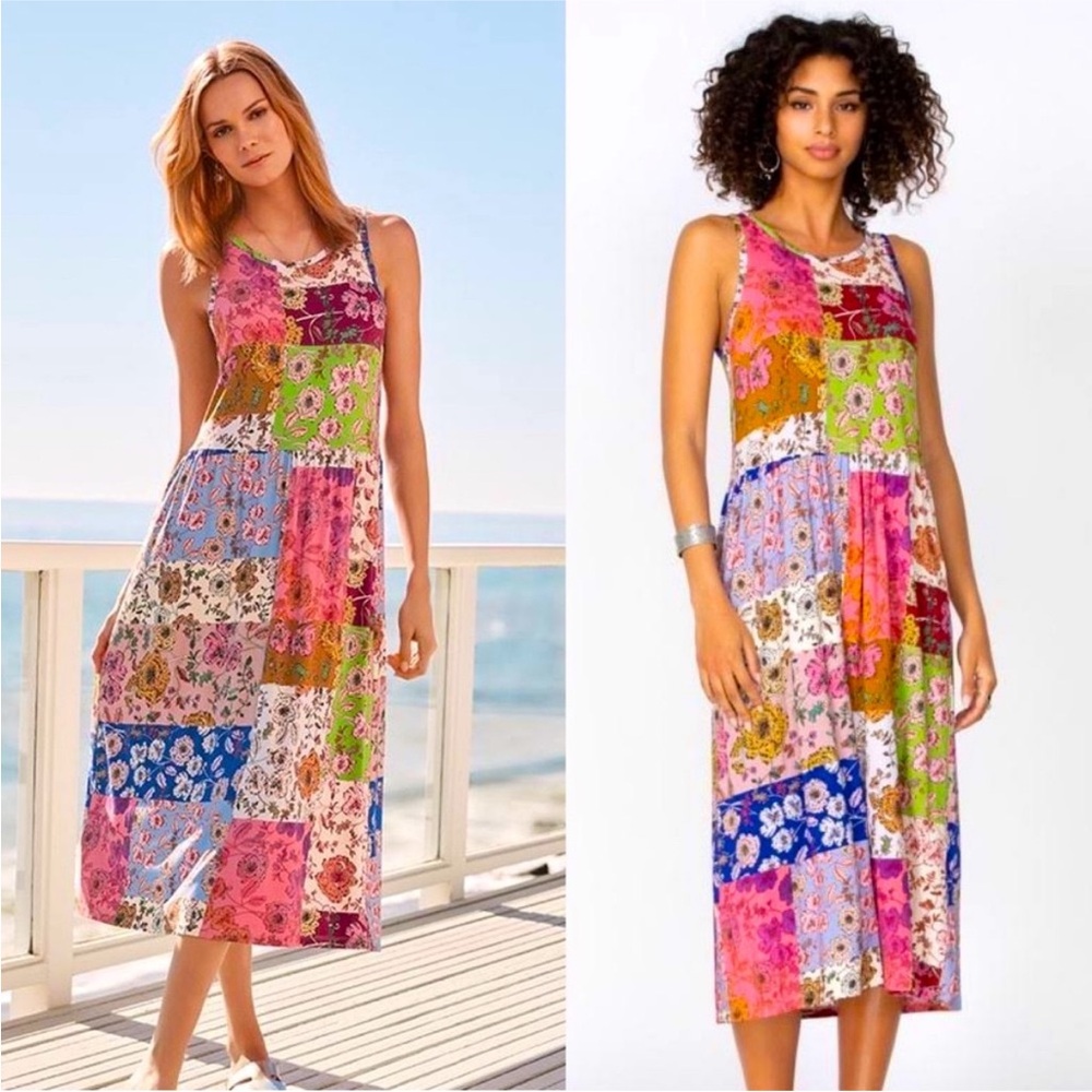 Johnny Was Multicolor Patchwork Midi Dress